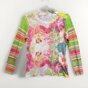 Before + Again Top Sundance Burn Out Knit  Women's Large Happy Colorful USA Made